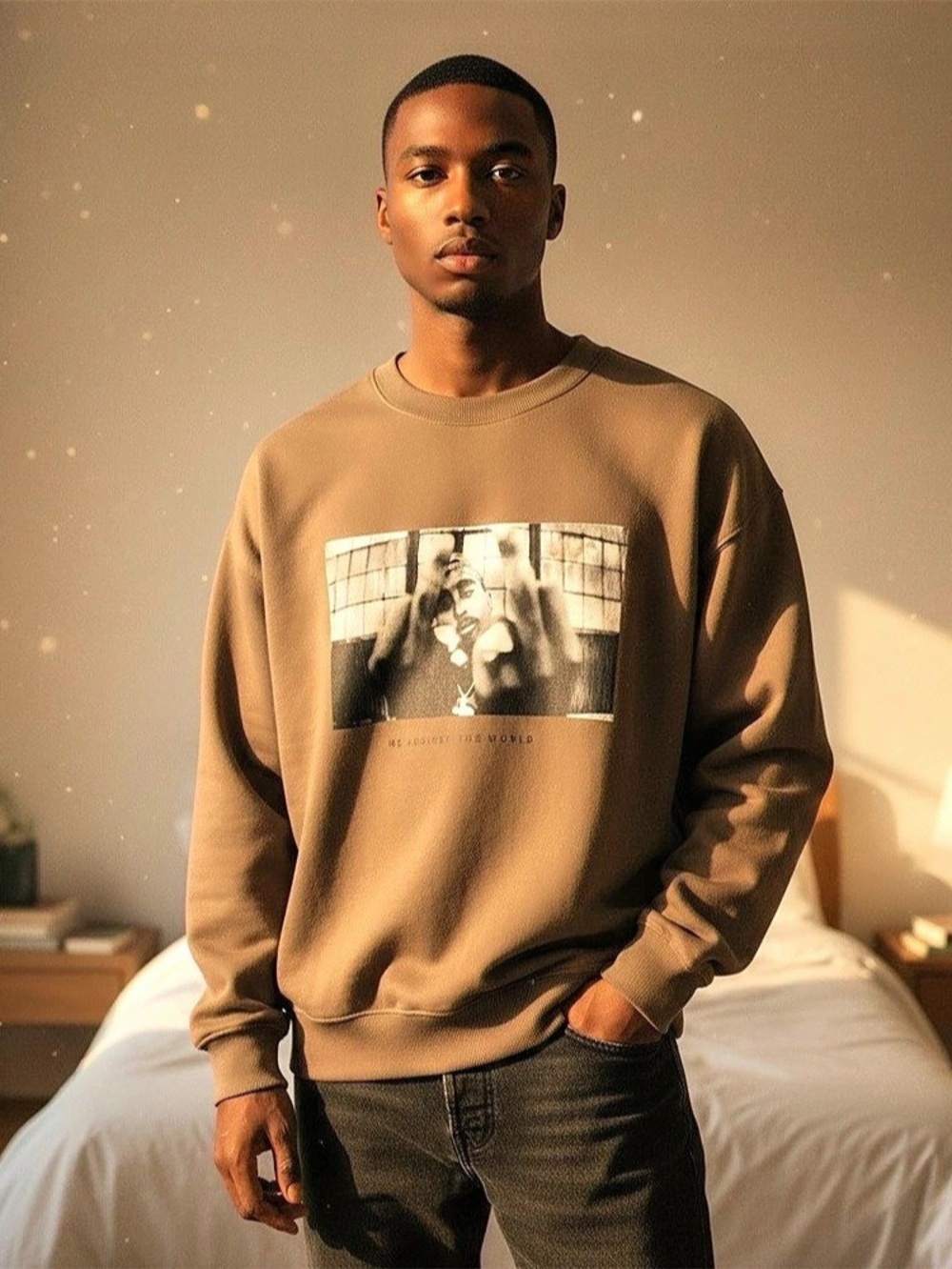 2PAC All Eyez on Me Graphic Sweatshirt in Brown L